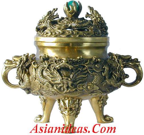 Censer Excellent antique Brass Dragon Incense Burner